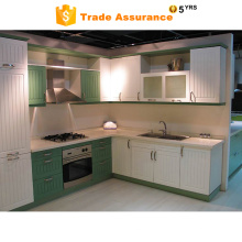 2021 wholesale price new model PVC membrane color modular kitchen cabinet designs budget hotel kitchen furniture